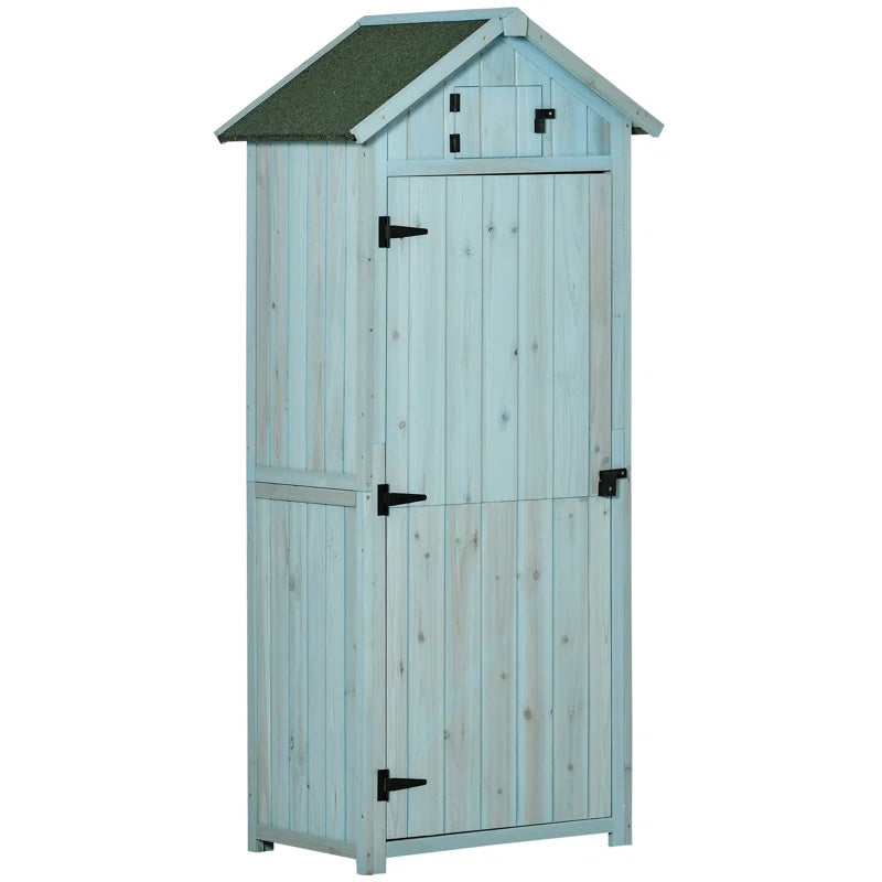 Wooden Garden Tool Storage Shed with Shelves & Asphalt Roof, Weather-Resistant