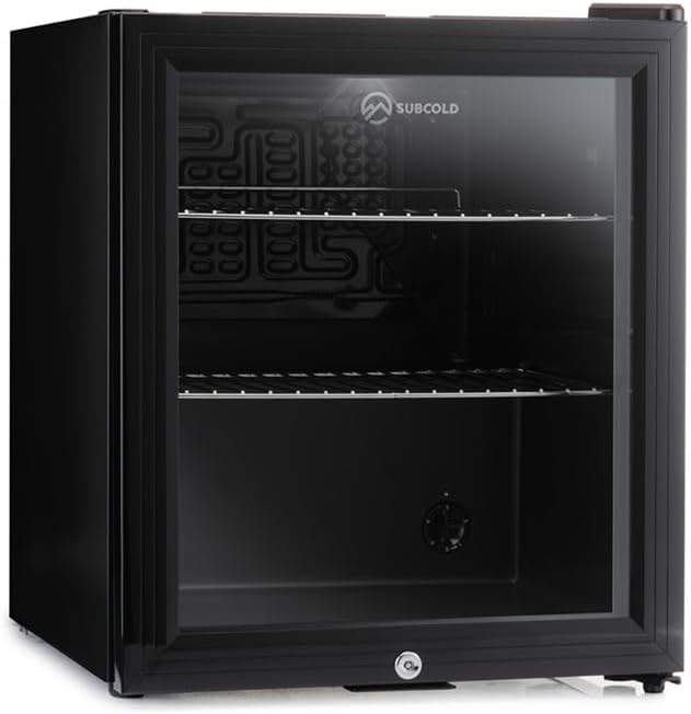 Subcold Super50 LED – Mini Fridge Black | 50L Beer, Wine & Drinks Fridge | LED Light + Lock & Key | Energy Efficient (Black) [Energy Class E]