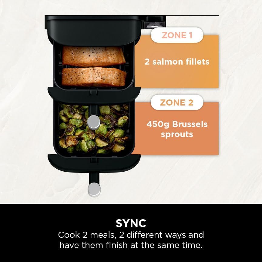 Ninja SL300UK Double Stack Air Fryer 7.6L – Dual Drawer, 6 Functions, Space Saving, Black
