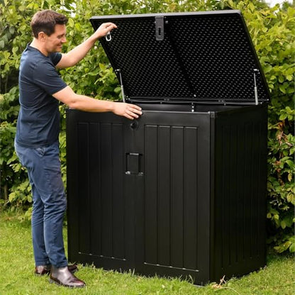 775L Waterproof Outdoor Garden Storage Box with Lid & Doors, Lockable Bin & Bike Shed