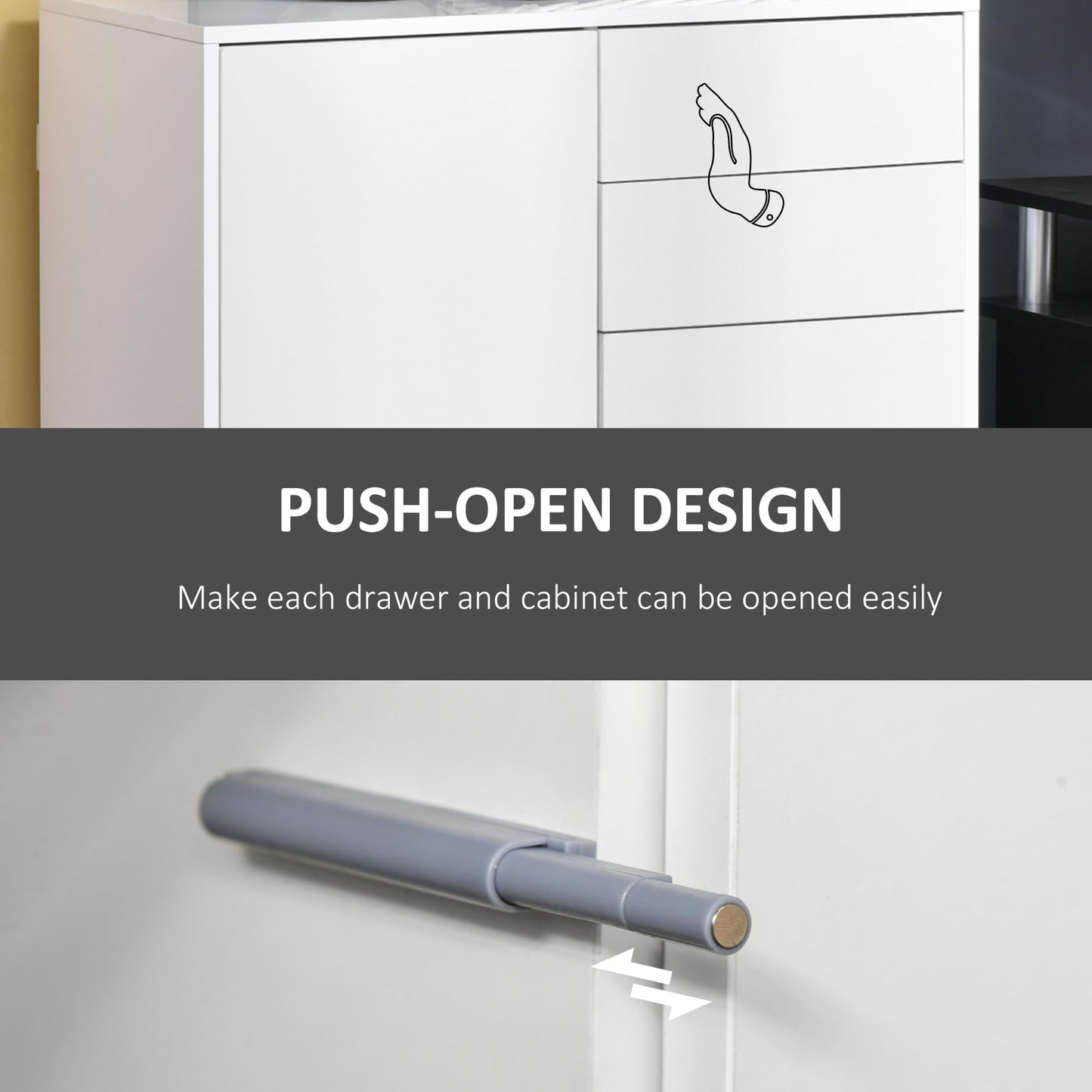 High Gloss Frame Sideboard, Push-Open Design with 2 Doors, Living Room & Bedroom Cabinet, White