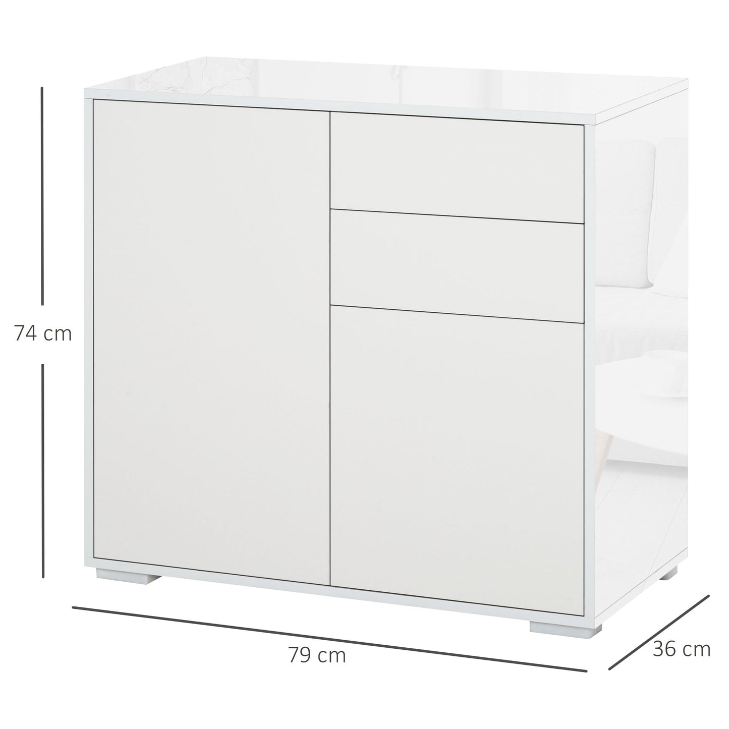 High Gloss Frame Sideboard, Push-Open Design with 2 Doors, Living Room & Bedroom Cabinet, White