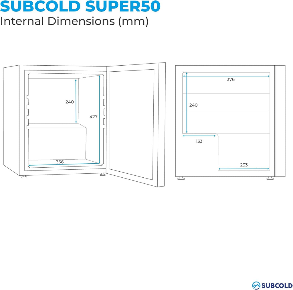Subcold Super50 LED – Mini Fridge Black | 50L Beer, Wine & Drinks Fridge | LED Light + Lock & Key | Energy Efficient (Black) [Energy Class E]