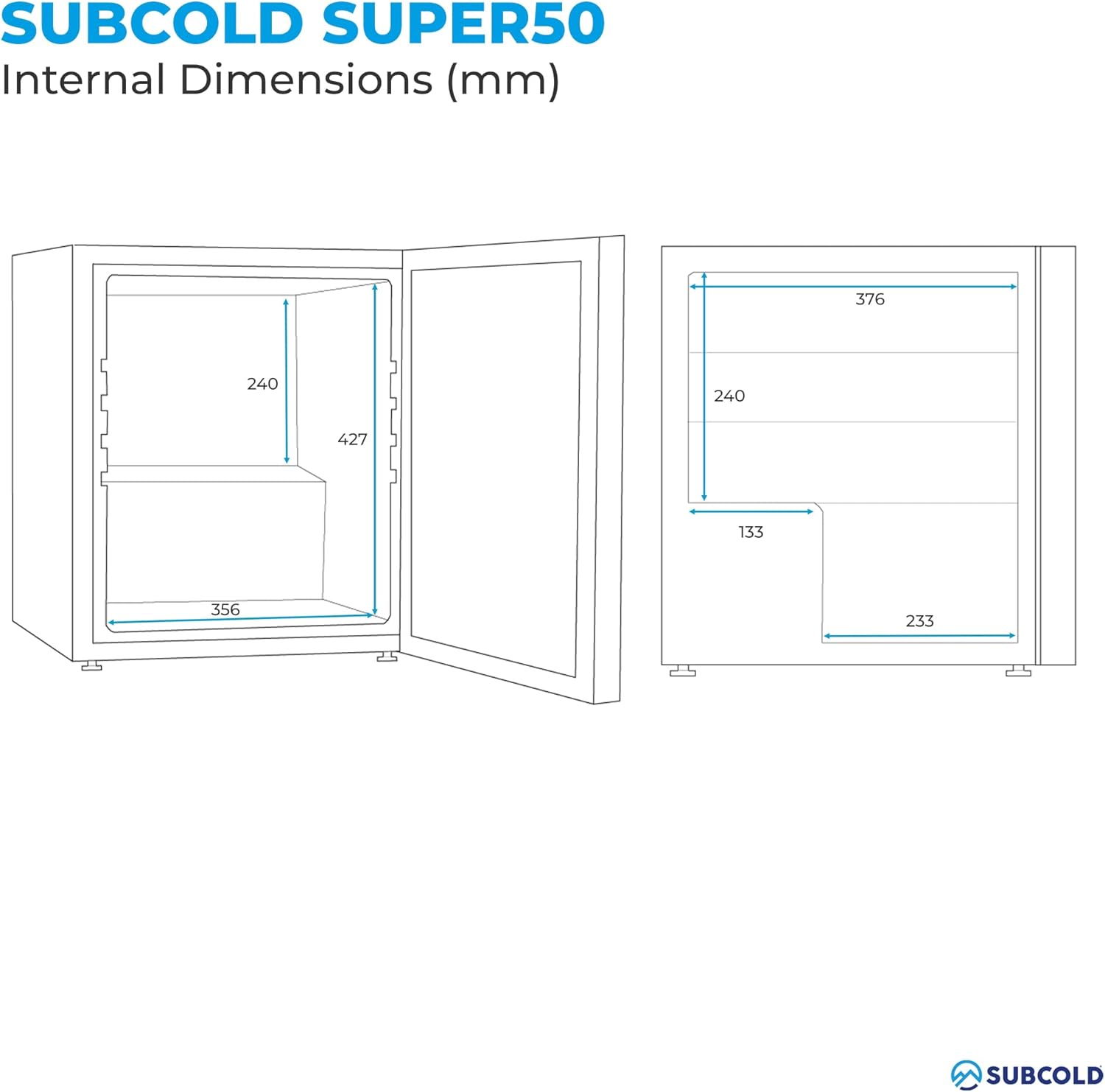 Subcold Super50 LED – Mini Fridge Black | 50L Beer, Wine & Drinks Fridge | LED Light + Lock & Key | Energy Efficient (Black) [Energy Class E]