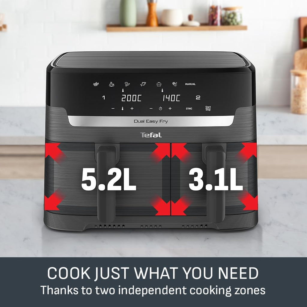 Tefal Easy Fry Dual Zone Air Fryer EY901HG0 8.3L – 2 Drawers, 8-in-1, Extra Crisp, Coal Grey