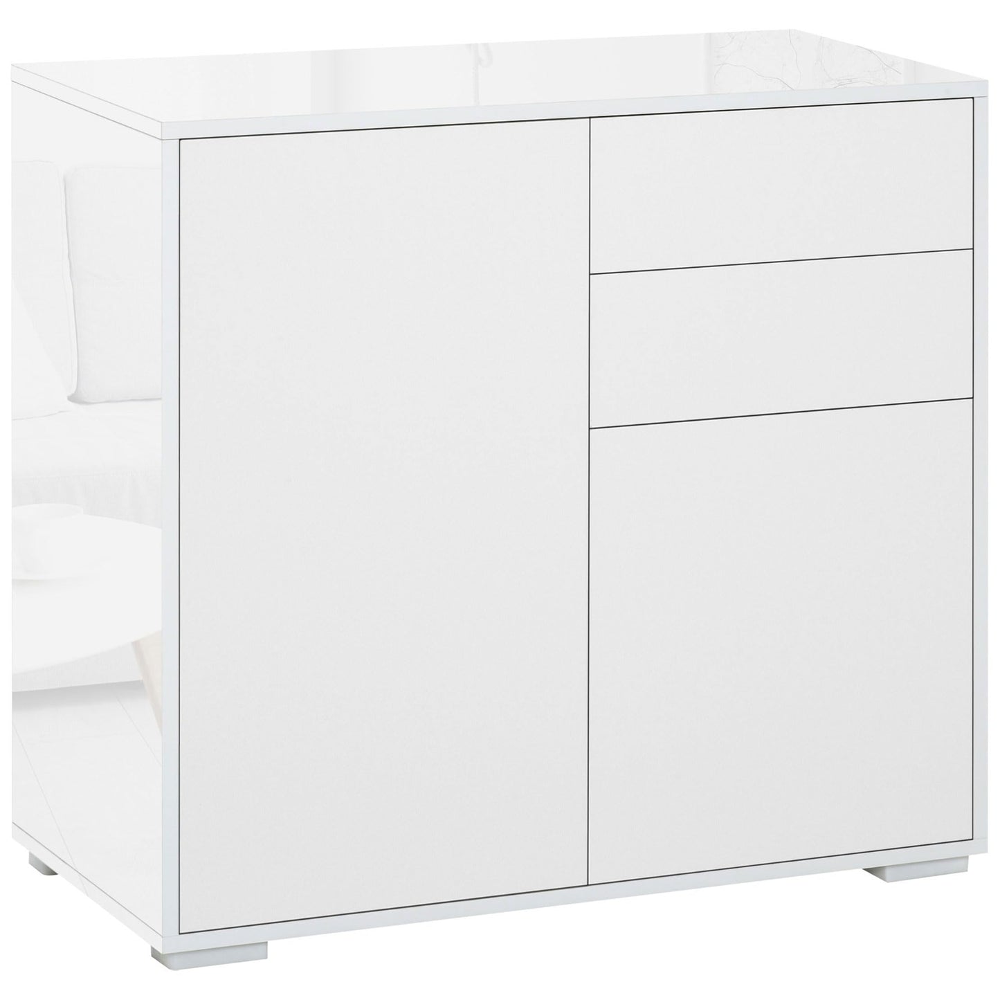High Gloss Frame Sideboard, Push-Open Design with 2 Doors, Living Room & Bedroom Cabinet, White