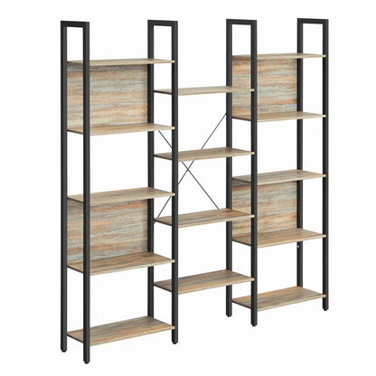 14-Tier Industrial Bookcase with Steel Frame, Large Open Shelving Unit