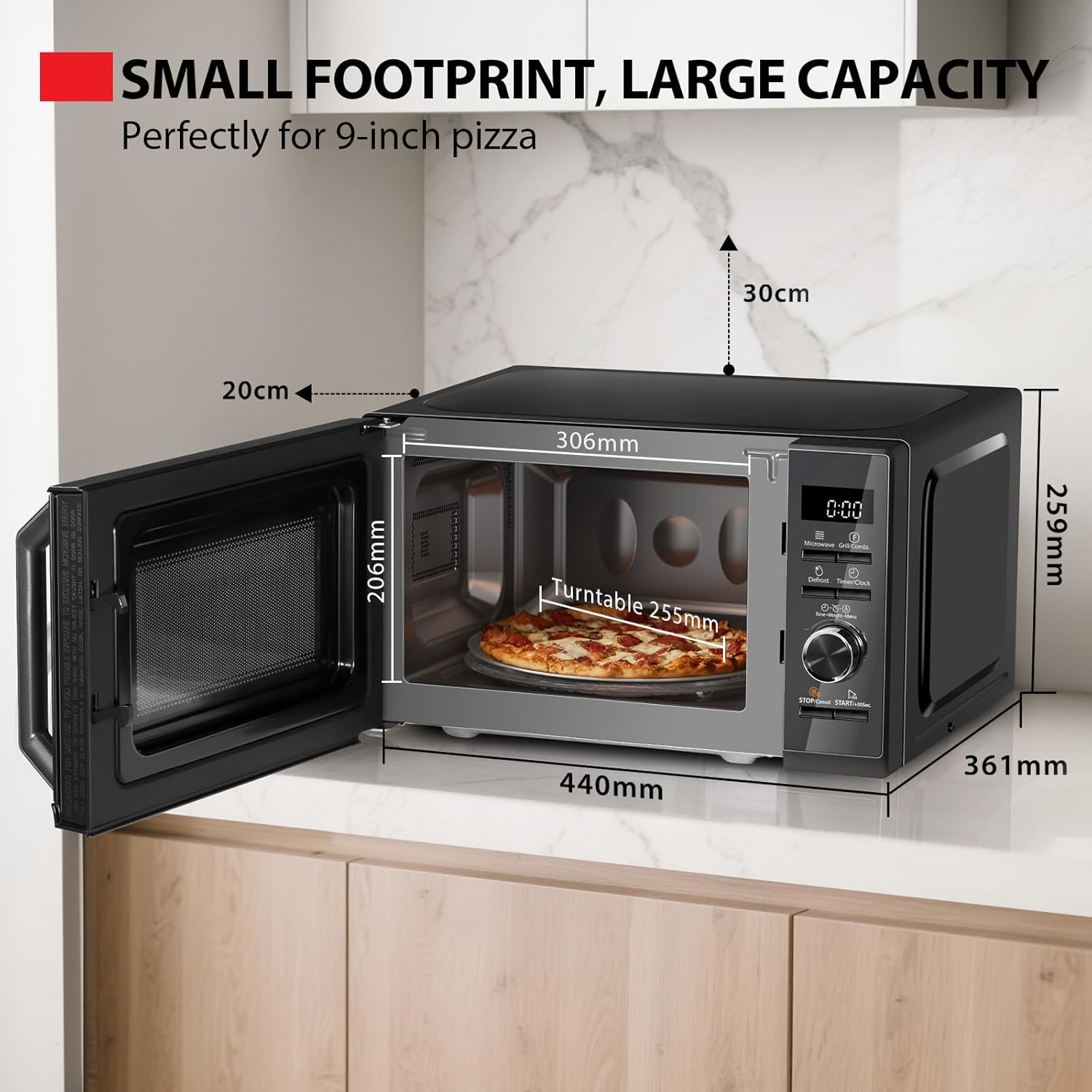 Toshiba 20L Microwave Oven MW3-AG20PF(MB) – 800W Microwave, 1000W Grill, Digital, Black Mirror Finish