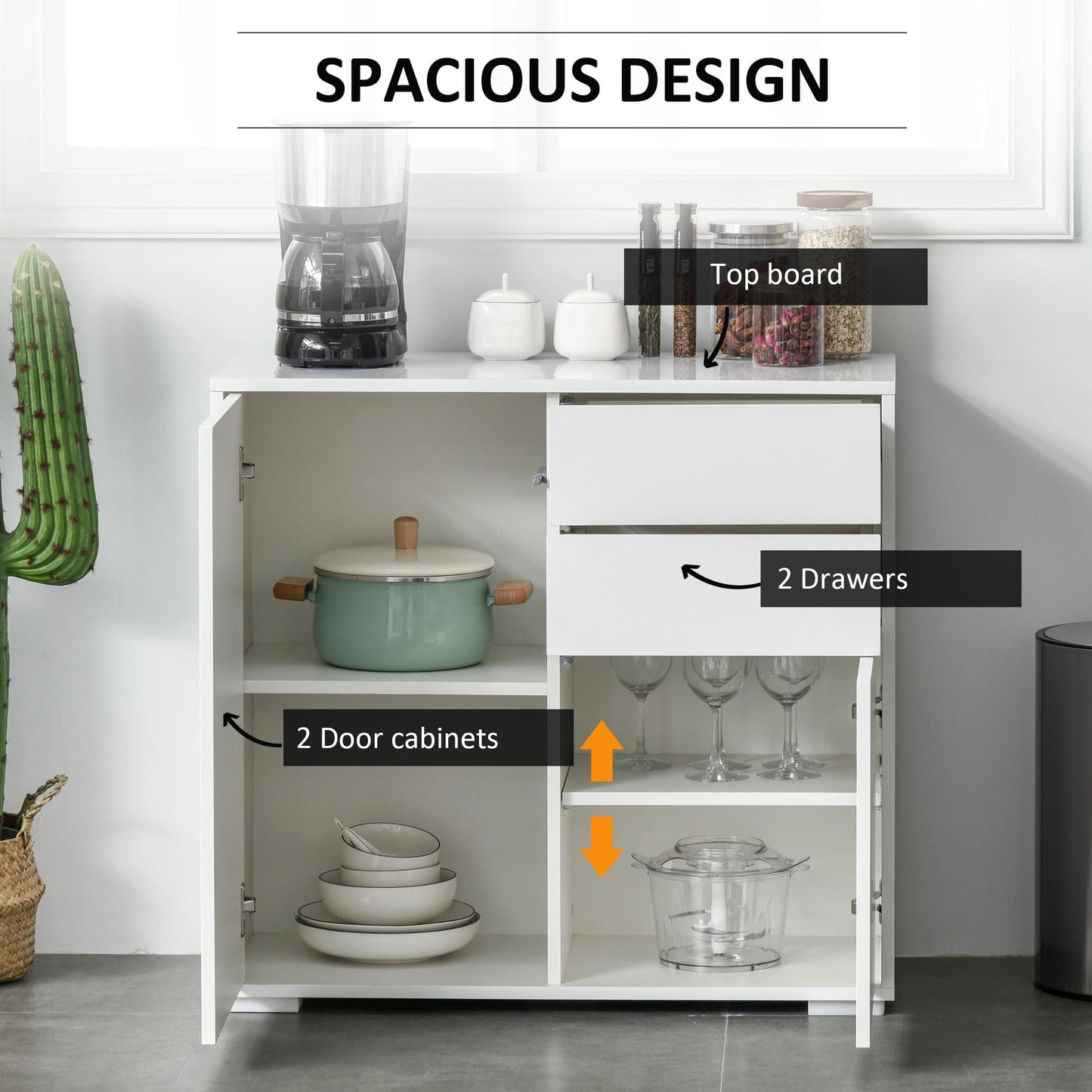 High Gloss Frame Sideboard, Push-Open Design with 2 Doors, Living Room & Bedroom Cabinet, White