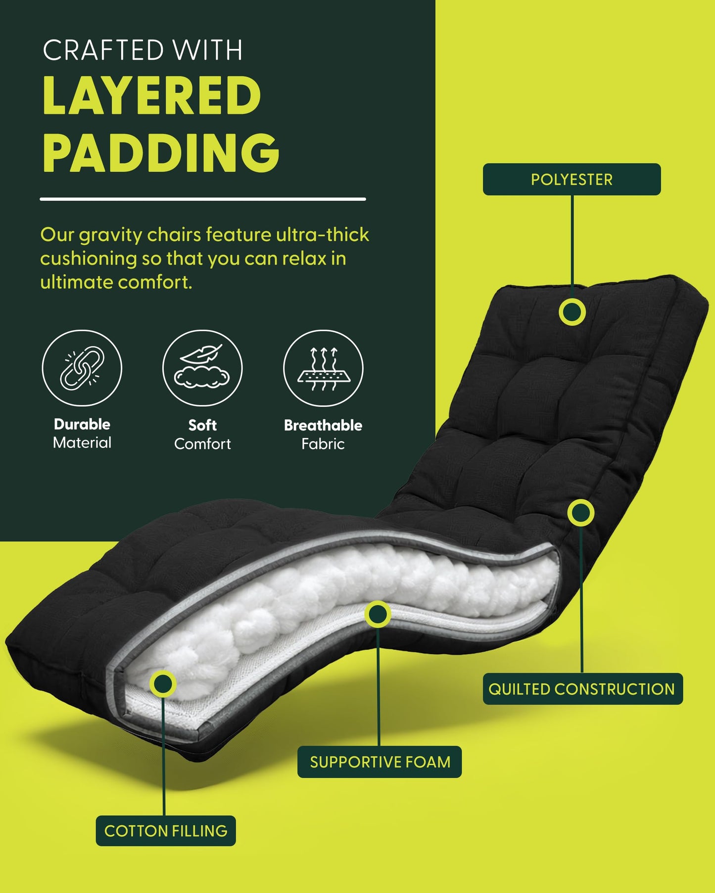 Extra Wide Zero Gravity Reclining Garden Chair with Cushion & Cup Holder Black