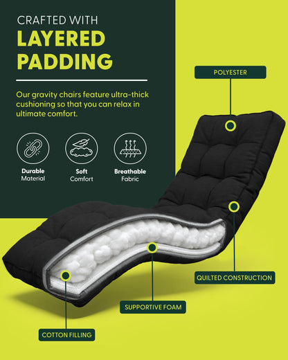 Extra Wide Zero Gravity Reclining Garden Chair with Cushion & Cup Holder Black