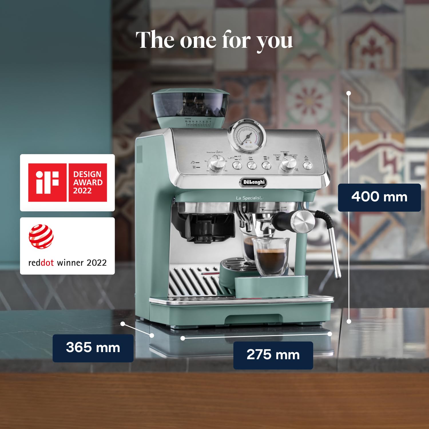 De'Longhi La Specialista Arte EC9155.GR, Barista Pump Espresso Machine, Bean to Cup Coffee and Cappuccino Maker, 8 Grinding Settings, MyLatte Art Frothing Wand, 1550W, Green
