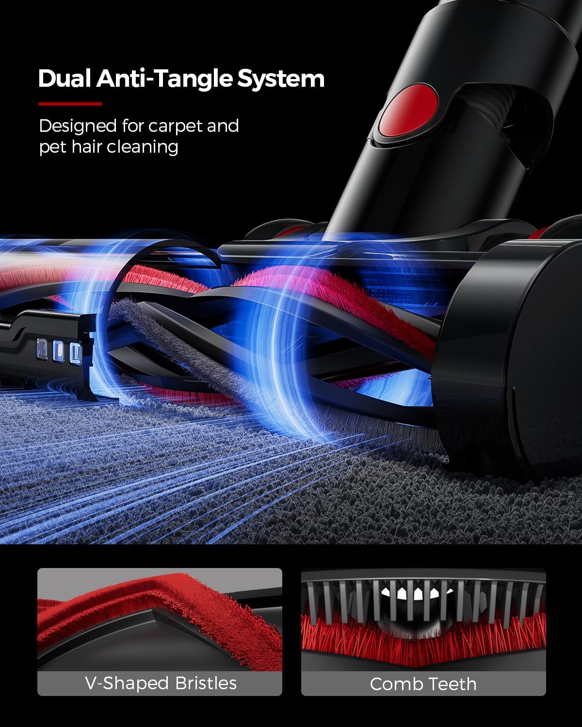 VACTechPro Ultra Cordless Vacuum Cleaner, 48KPA/550W/70min Stick Vacuum with 1.5L Dustbin, Wall-mounted Charging/Removable Battery, Anti-Tangled Handheld Vacuum for Hard Floors Carpet Car Pet Hair