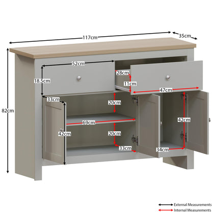 Arlington Sideboard, Buffet Table and Cupboard Cabinet, Grey & Oak