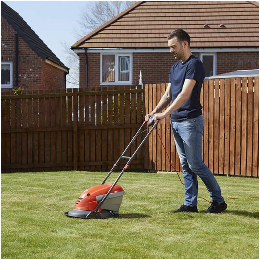 Flymo Hover Vac 250 Electric Lawn Mower 1400W – 25cm Hover Mower, 15L Grass Box, Lightweight, Orange/Grey