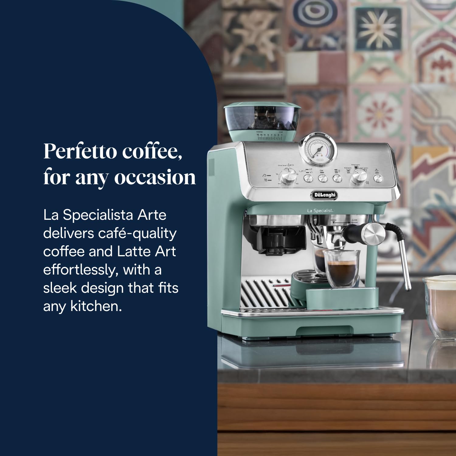 De'Longhi La Specialista Arte EC9155.GR, Barista Pump Espresso Machine, Bean to Cup Coffee and Cappuccino Maker, 8 Grinding Settings, MyLatte Art Frothing Wand, 1550W, Green