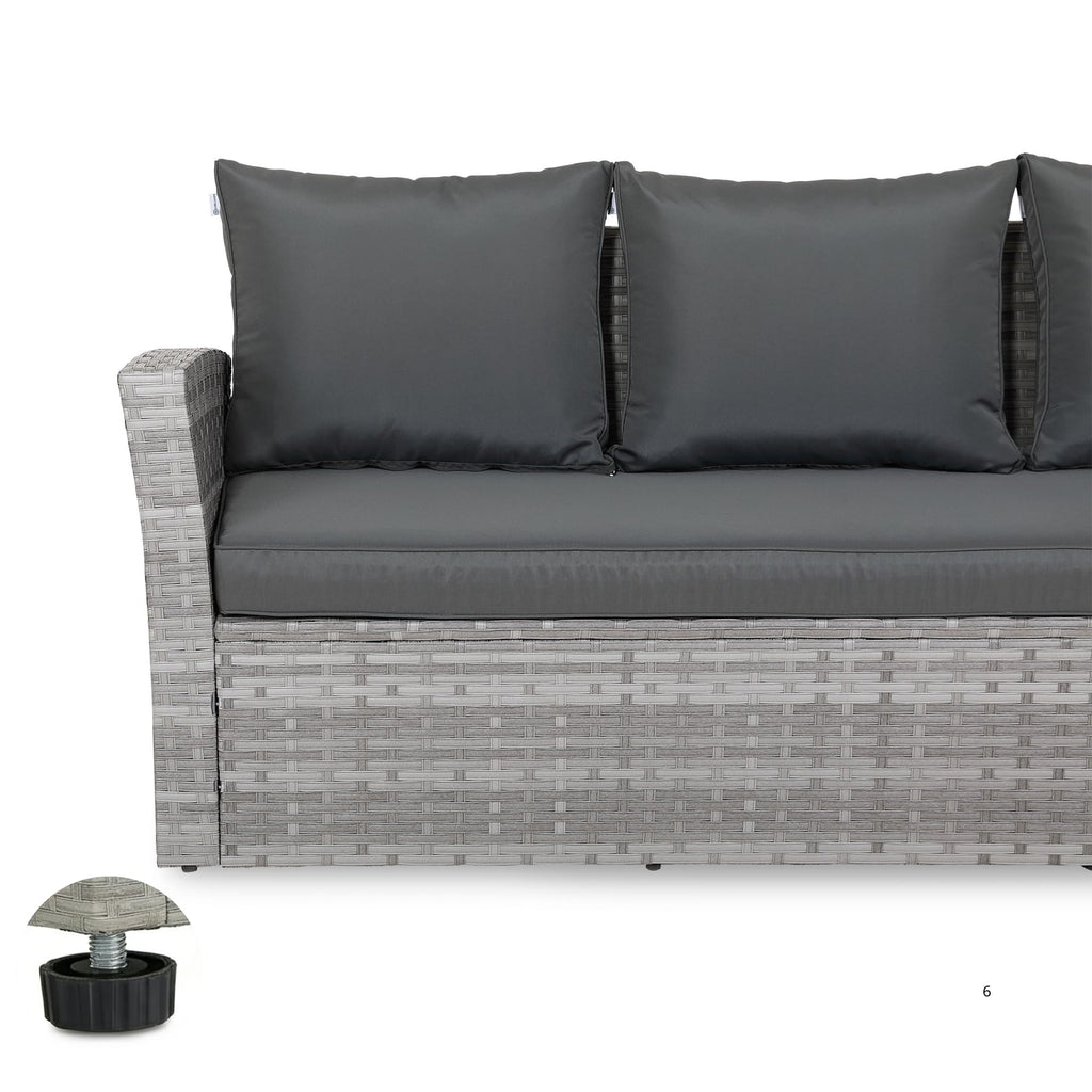 Spring Garden Bristol 9-Seater Rattan Garden Furniture Set with Parasol Hole & Cover,Flexible L-Shape Corner Sofa, 90cm Dining Table& 2 Benches - Free Rain Cover - Grey/Grey - All-Weather
