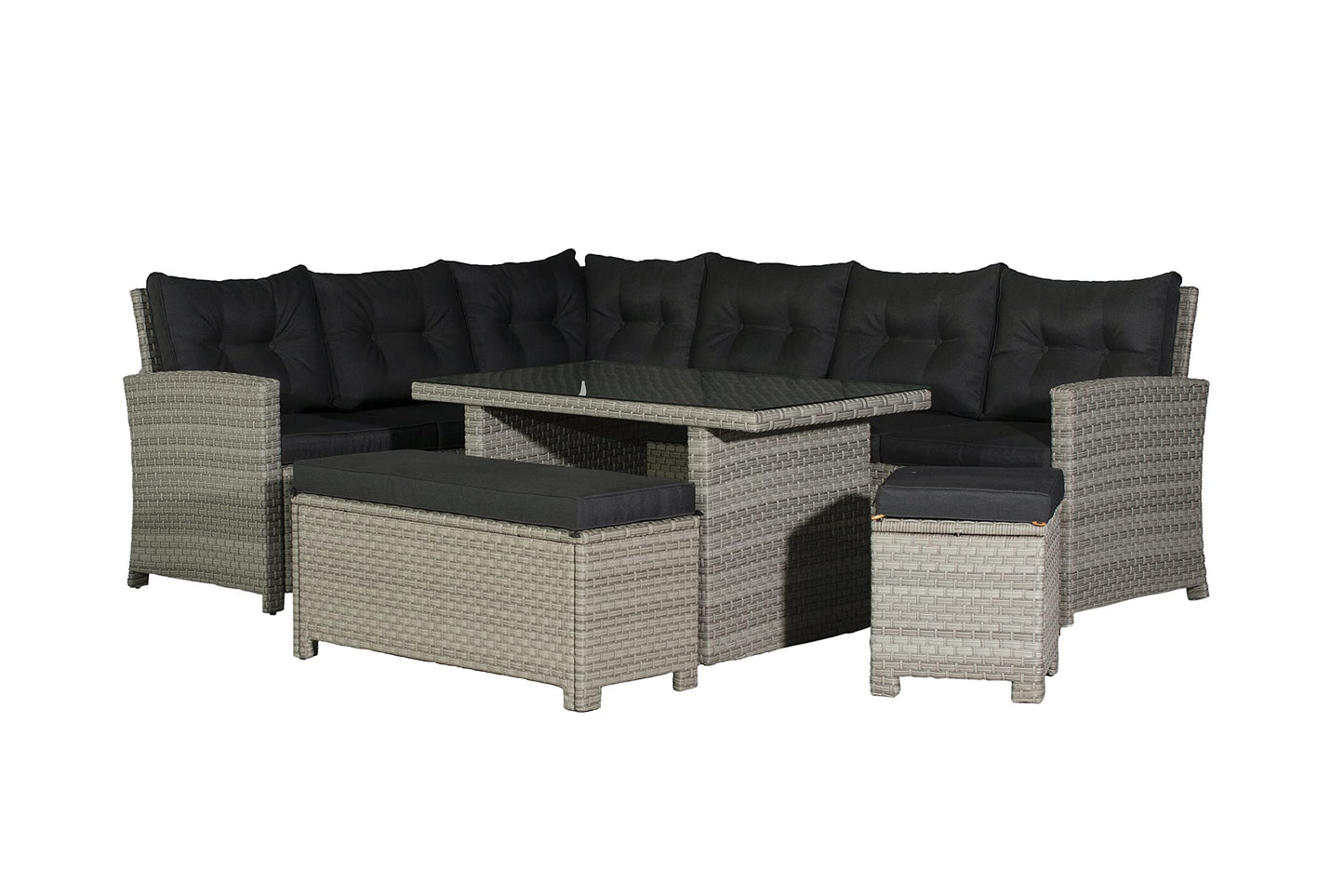 10 Seater Luxury Rattan Garden Dining Set with Cushions & Glass Table Grey Brown
