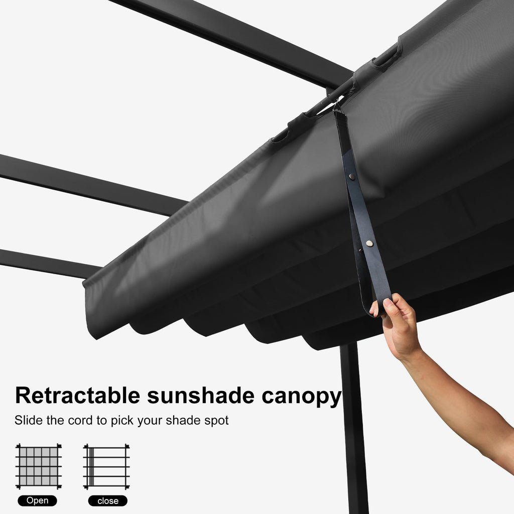 PURPLE LEAF 3 X 4 m Retractable Pergola, Aluminium Garden Pergola with Canopy, Outdoor Patio Gazebo Shelter UV & Water Resistant for Garden, Decking & Balcony, Gery