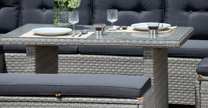 10 Seater Luxury Rattan Garden Dining Set with Cushions & Glass Table Grey Brown