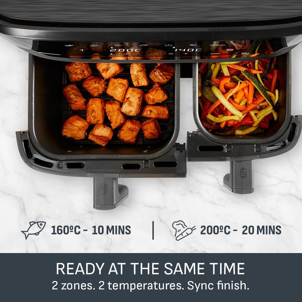 Tefal Easy Fry Dual Zone Air Fryer EY901HG0 8.3L – 2 Drawers, 8-in-1, Extra Crisp, Coal Grey