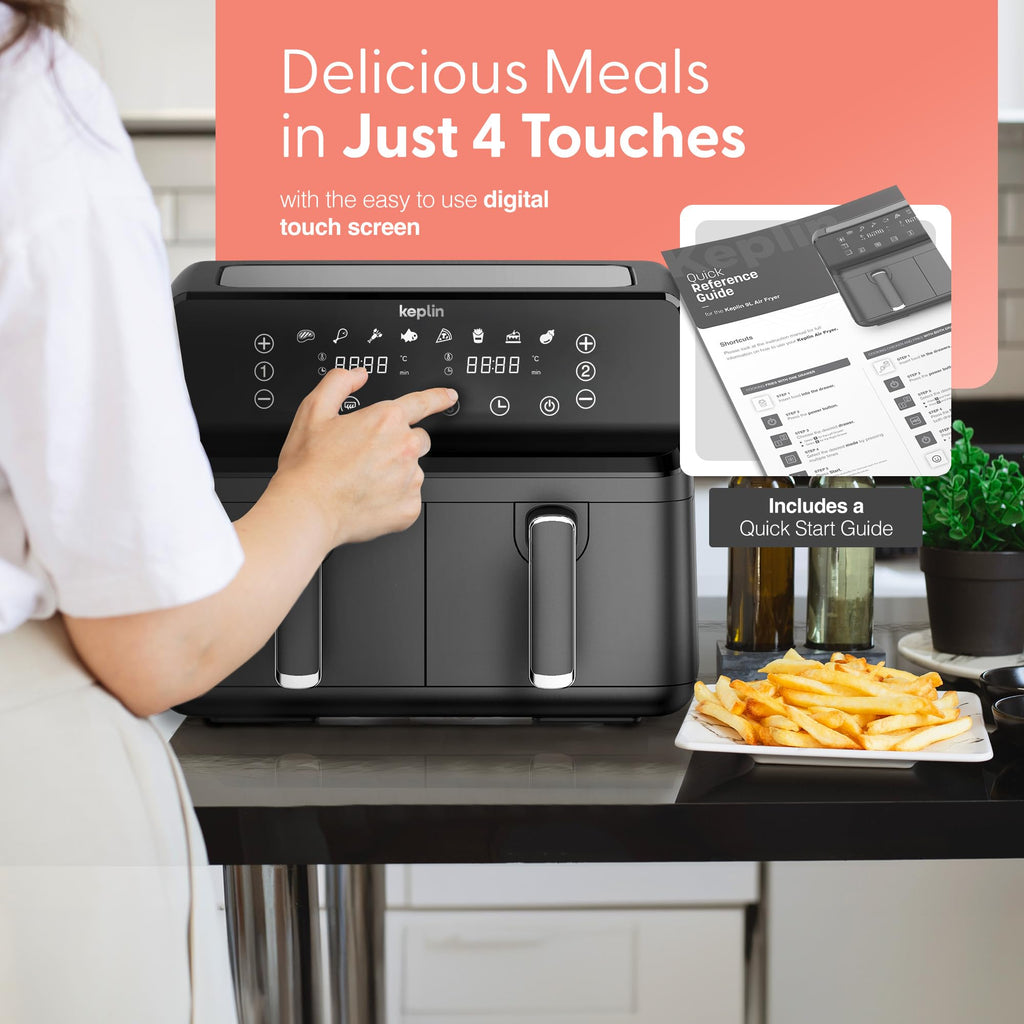 Keplin 9L Dual Zone Air Fryer - 8 in1 Cooking Functions - 2700W Energy-Saving Cooker - Extra-Large Capacity for Healthy Meals - Roast, Bake, Dehydrate, Reheat,- Family Size (9L)- 2 Years Warranty