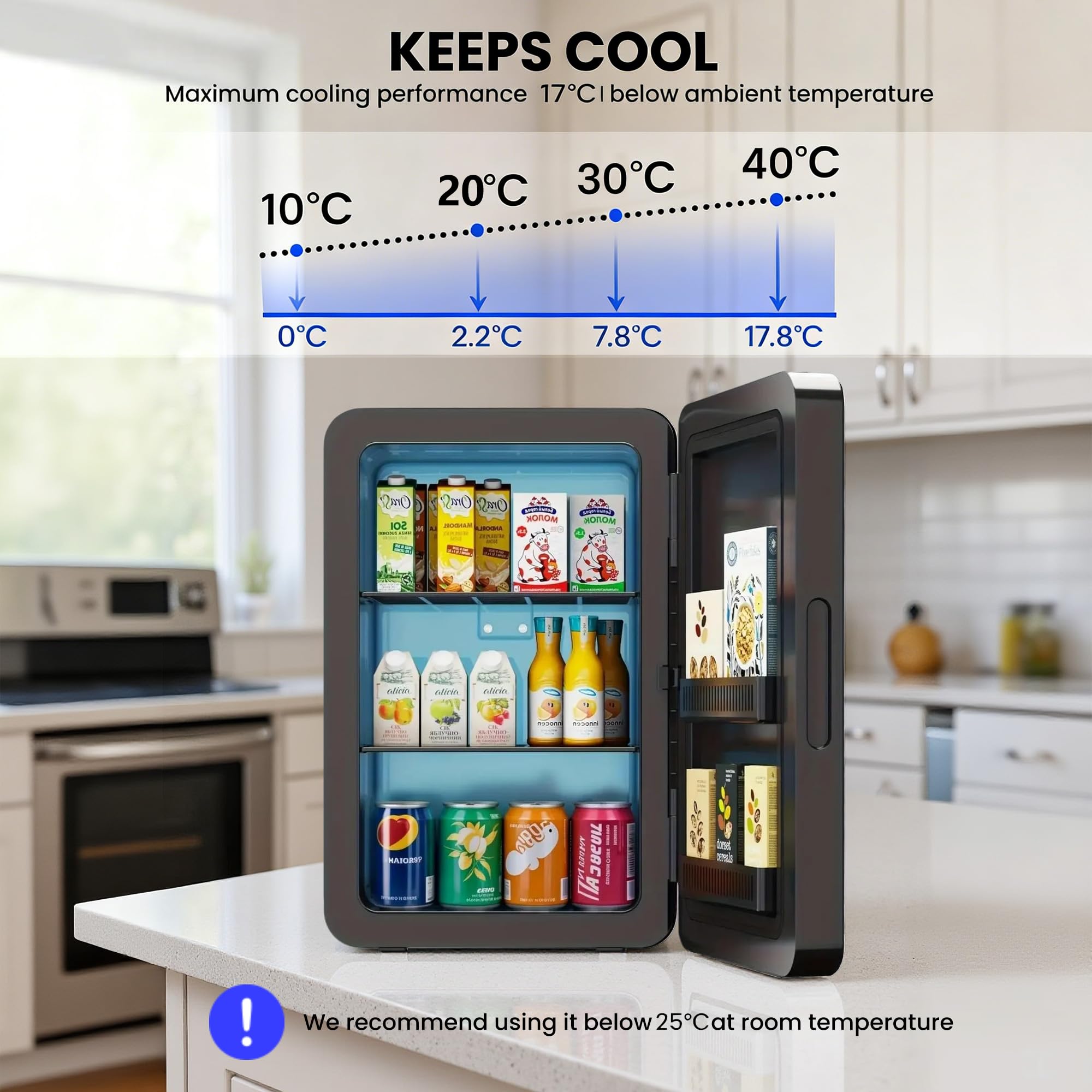 MoraRise Mini Fridge 22L/30 Cans Portable Cooler & Warmer Mini Fridge for Bedrooms with Adjustable Shelves, AC+12V DC Small Fridges for Office, Car, Travel,Home, Skincare, Drinks & Cosmetics (Black)