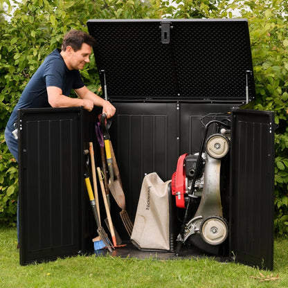 775L Waterproof Outdoor Garden Storage Box with Lid & Doors, Lockable Bin & Bike Shed