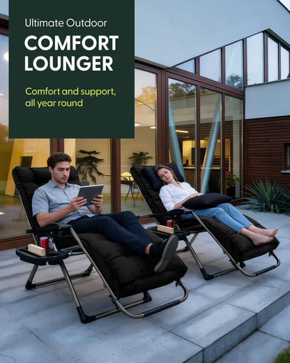 Extra Wide Zero Gravity Reclining Garden Chair with Cushion & Cup Holder Black