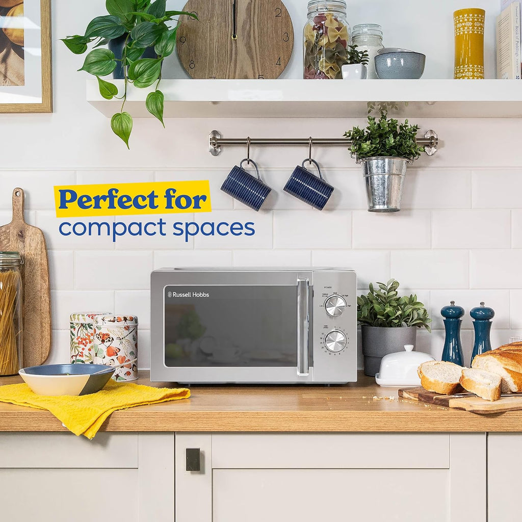 Russell Hobbs Stainless Steel Microwave 20 Litre 800W Solo Manual with 5 Power Levels, Defrost Function & Easy Clean, 35 Minute Timer, RHMM827SS