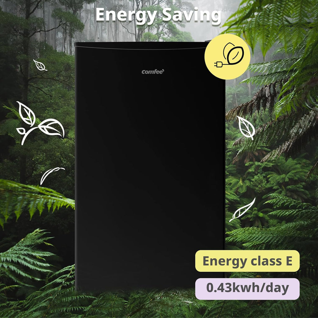 COMFEE' RCU60BL2UK(E) 60 Litre Freestanding Under Counter, 48cm Upright Freezer Adjustable Thermostat, Reversible Door, 4 Star Freezer Rating Drawer, Black [Energy Class E]