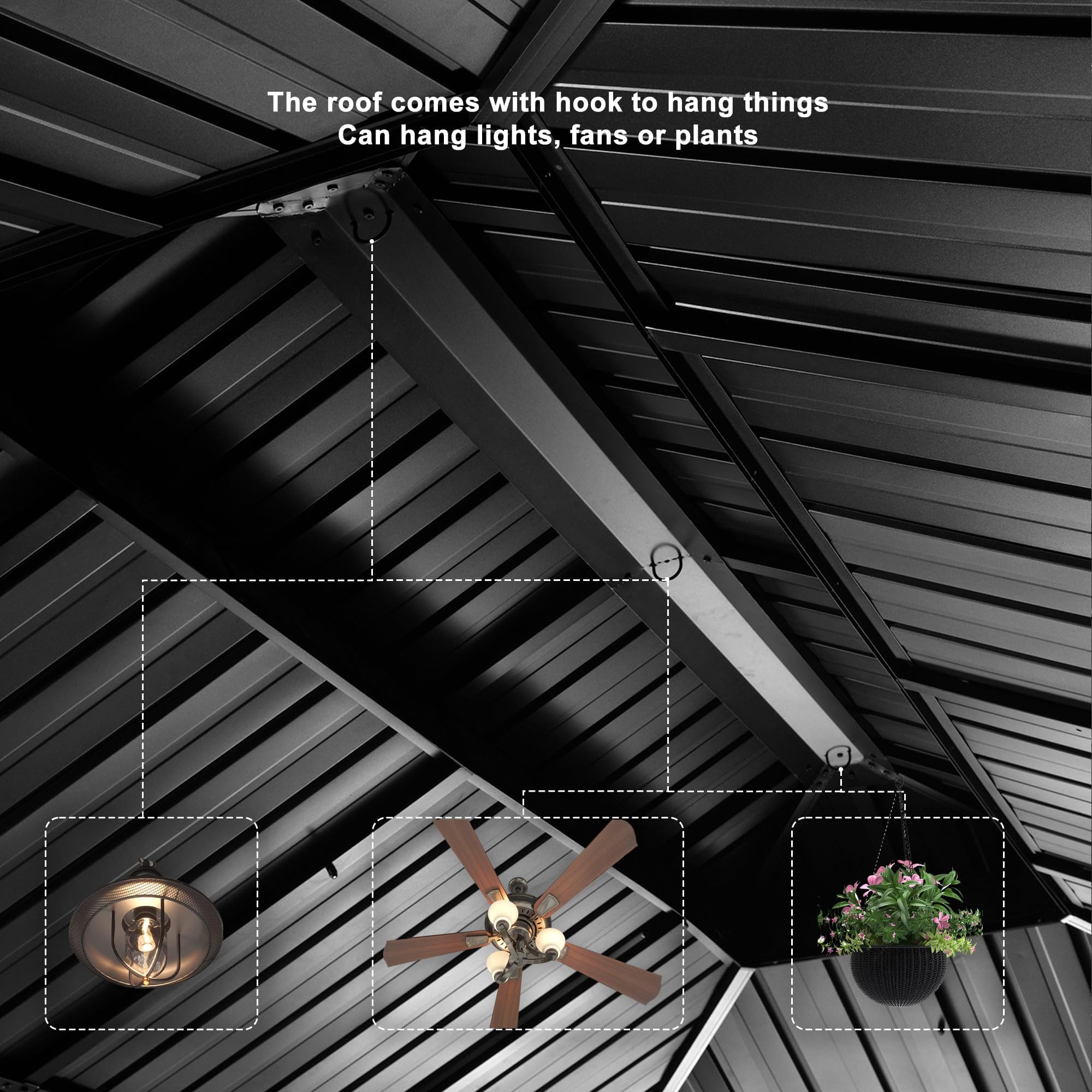 PURPLE LEAF 3 x 3.65m Large Hardtop Gazebo with Galvanised Steel Double Roof, Permanent Aluminium Garden Gazebo with Curtains & Netting for Patio, Lawn or Deck, Grey