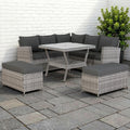 Spring Garden Bristol 9-Seater Rattan Garden Furniture Set with Parasol Hole & Cover,Flexible L-Shape Corner Sofa, 90cm Dining Table& 2 Benches - Free Rain Cover - Grey/Grey - All-Weather