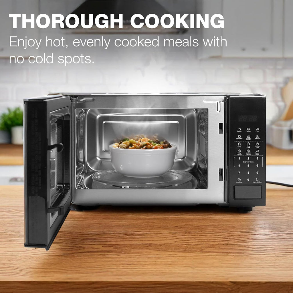 Hyundai 800W 20L Black Digital Microwave, Stainless Steel Interior, 11 Power Levels, Automatic Defrost, 6 Auto Cook Modes, Clock and Timer, Digital Controls, Easy Clean & Child Lock
