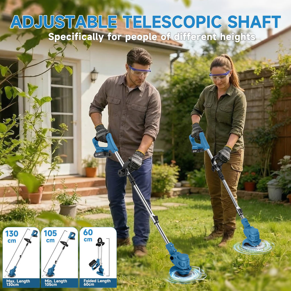 21V Cordless Strimmer, 700W Grass Trimmer with 2x 2000mAh Batteries, Lightweight Foldable Battery Strimmers Cordless with 26 Blades,90° Adjustable Head for Garden Lawn Weeding - Deep Blue