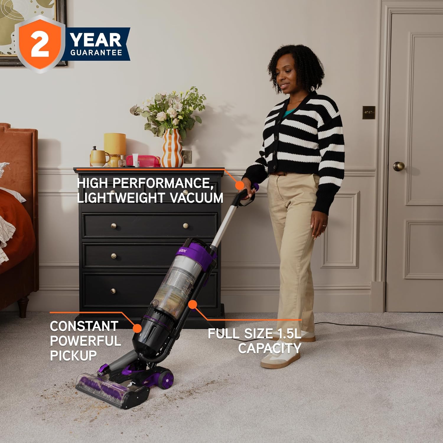 Vax Mach Air Corded Upright Bagless Vacuum Cleaner, Lightweight, Handheld Tool Attachments for Hair, Car, Upholstery, Bed, Mattress, Home cleaning, 820W, 4.9kg, Purple, UCA1GEV1 [Energy Class A]