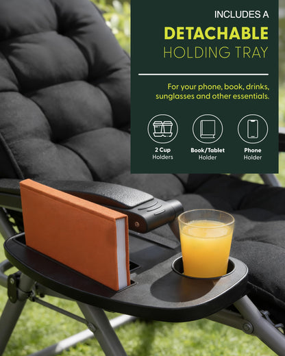 Extra Wide Zero Gravity Reclining Garden Chair with Cushion & Cup Holder Black