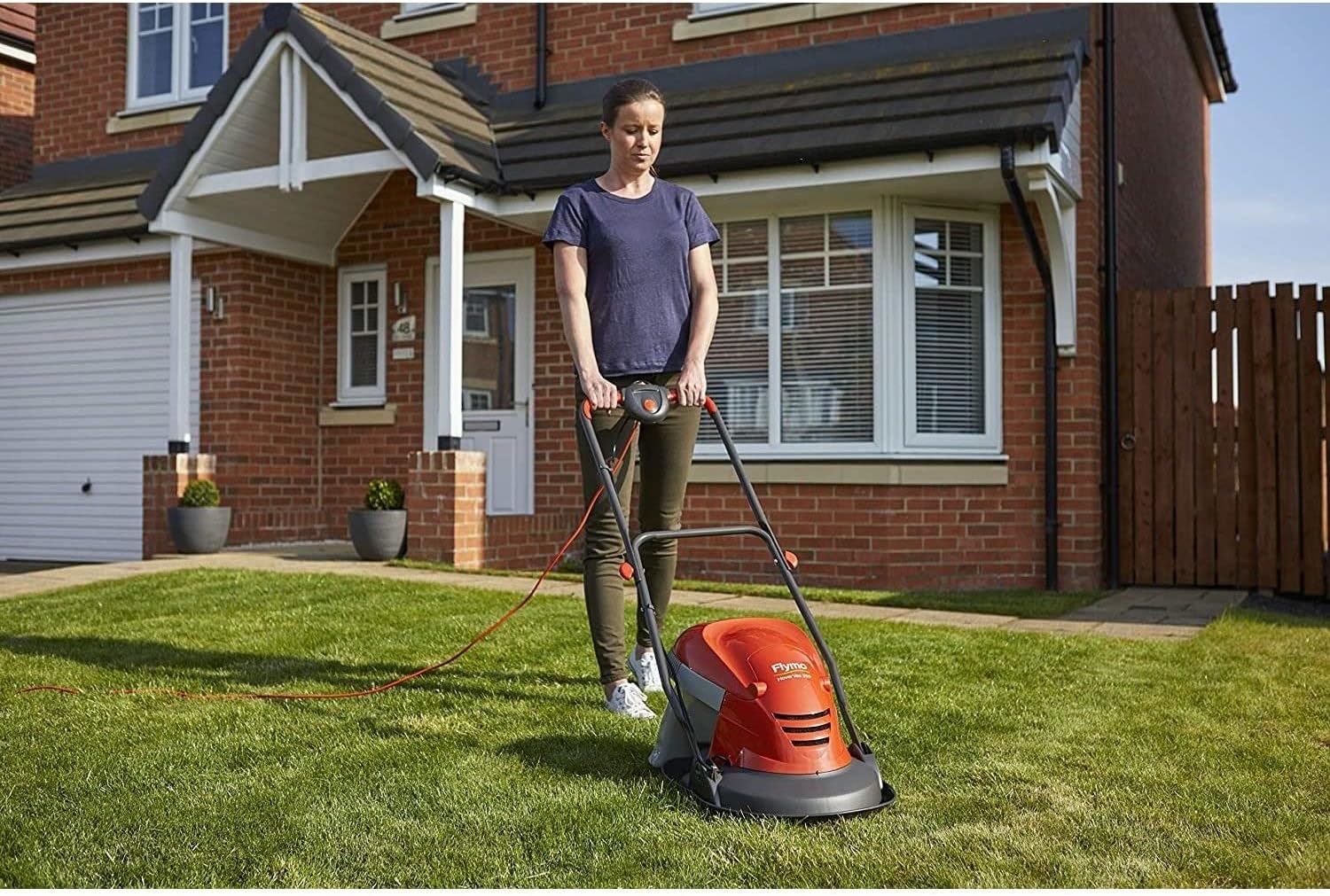 Flymo Hover Vac 250 Electric Lawn Mower 1400W – 25cm Hover Mower, 15L Grass Box, Lightweight, Orange/Grey