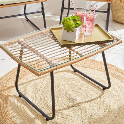4 Piece Rattan Garden Furniture Set with Sofa, Chairs & Glass Coffee Table Natural