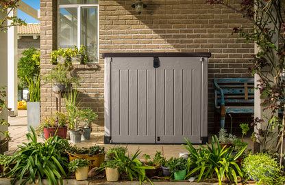 1200L Outdoor Garden Storage Shed with Piston Lid & Double Doors, Weather-Resistant Resin