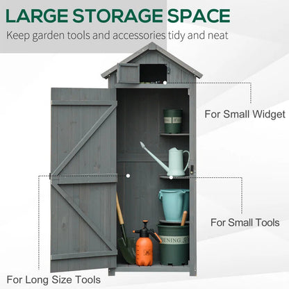 Wooden Garden Tool Storage Shed with Shelves & Asphalt Roof, Weather-Resistant
