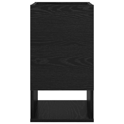 Modern Black Oak End Table with Storage, Engineered Wood, 30 × 30 × 56 cm