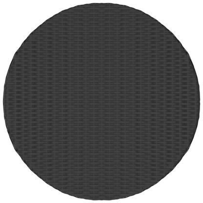 Round Black Outdoor Tea Table, PE Rattan and Steel, 68 × 30 cm