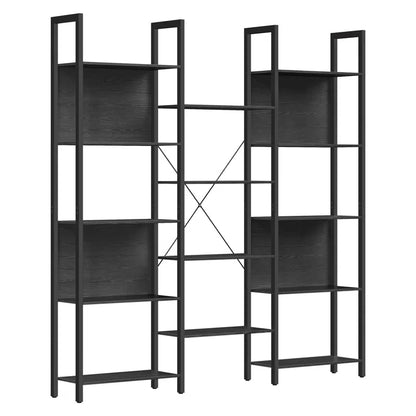14-Tier Industrial Bookcase with Steel Frame, Large Open Shelving Unit