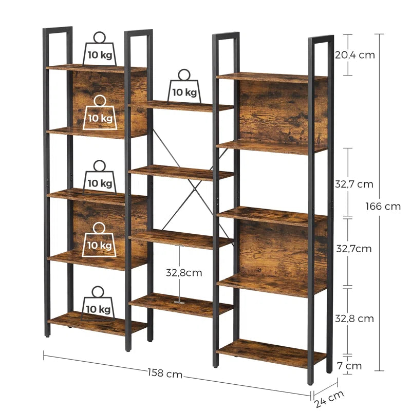 14-Tier Industrial Bookcase with Steel Frame, Large Open Shelving Unit