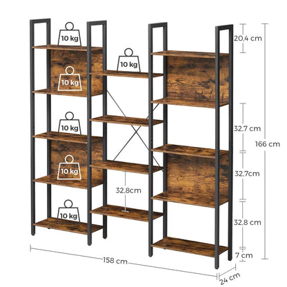 14-Tier Industrial Bookcase with Steel Frame, Large Open Shelving Unit