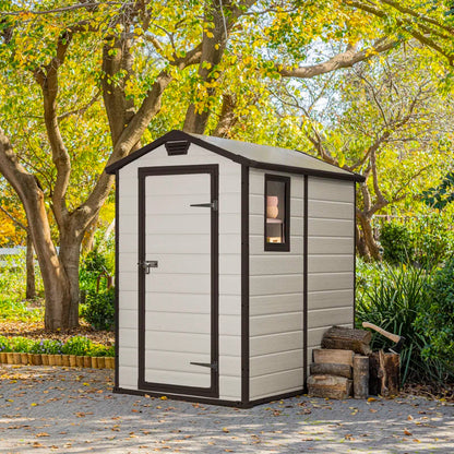 4x6 Resin Garden Storage Shed with Window & Ventilation, Weather-Resistant, Lockable Door - Grey